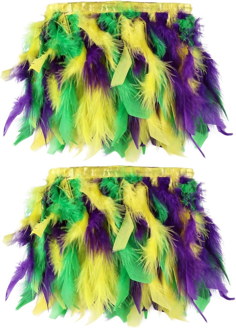 whitefeather 4 Yards Turkey Feather Trim - 4~6in Fashion Dress Sewing - Natural Fluffy Feather Trim Fringe for Party Clothing DIY Sewing Craft Wedding Dress (Mardi gras) - Image 1
